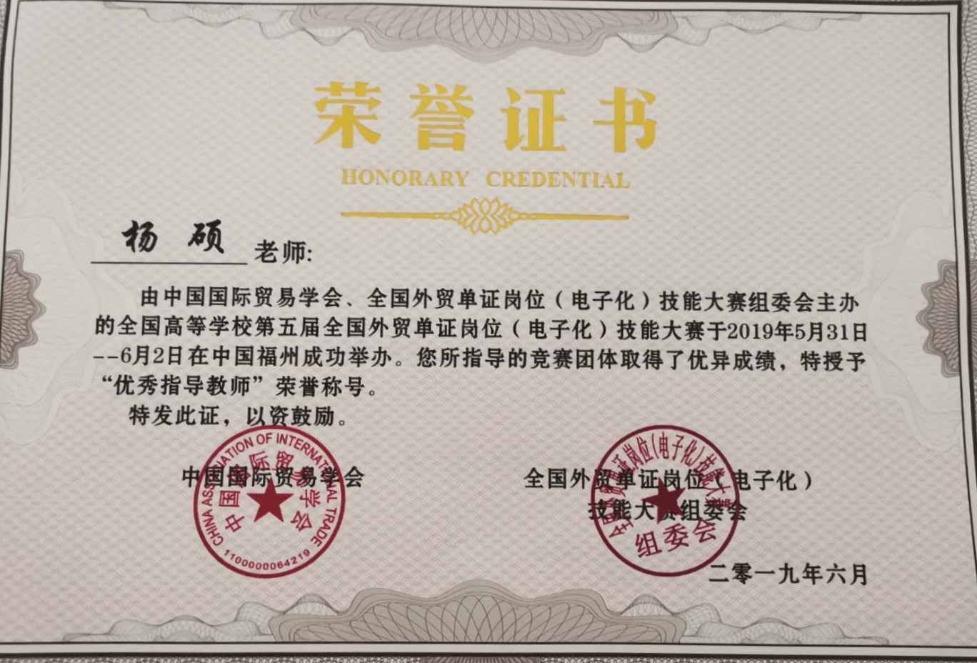 杨硕2019年6月全国外贸单证技能大赛优秀指导教师.jpg
